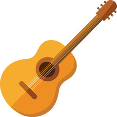 Vector illustration of a wooden acoustic folk guitar instrument transparent background