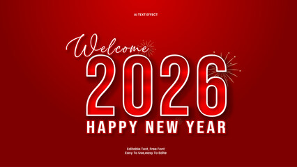 Happy New Year 2026 3D Text Effect on Red Background