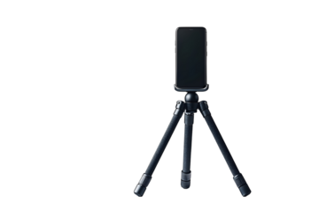 Modern smartphone on tripod in dark studio setting for technology focused visuals