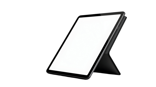 High resolution studio image of a sleek tablet with black background for tech design