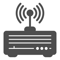 Nettop computer with wifi solid icon, cyber monday concept. Vector graphics. Radio receiver with antenna, technology sign on white background, glyph style icon for mobile or web design.