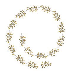 Hand drawn plants, dividers, wreaths, border frames. Circle floral frame with leaves on white background. Vector hand drawn illustration for wallpaper, posters, card. Copy space. Doodle style.