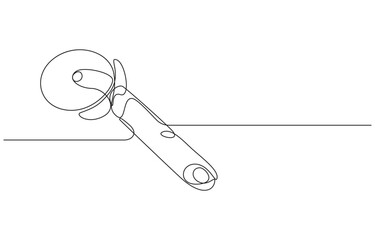 continuous line art drawing Pizza Cutter, Pizza Cutter in One Line, Single line art Pizza cutter utensil cooking kitchen tool continuous drawing