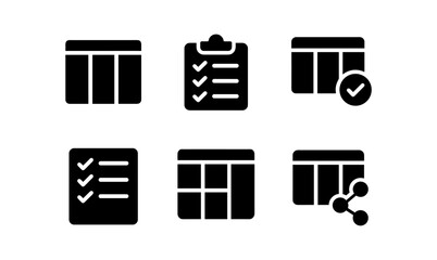 Minimalist icon set of checklists and grids for task and project management