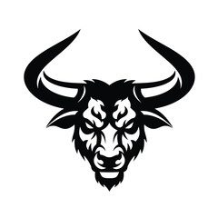 Black bull head logo on white background Keywords: bull, head, logo, black, white, animal, wild