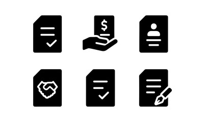 Minimalist document icons set: business, finance, and contract concepts