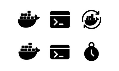 Container and devops icons: simplified black silhouettes for technology designs