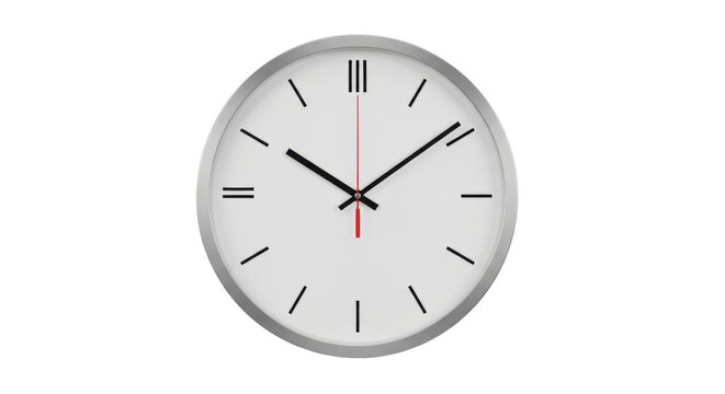 Isolated gray clock with black arms showing ten minutes to ten o'clock, no numbers