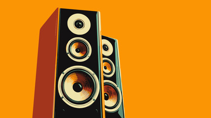 Two big loudspeakers on orange background