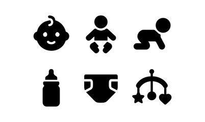 Simple baby icon set for nursery themes and childcare designs