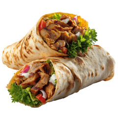 Freshly Grilled Shawarma Wrap with Meat and Vegetables Isolated on Transparent Background