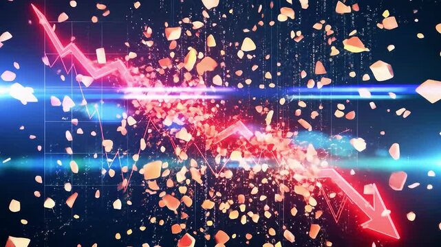A downward trending graph line with petals falling across a blue backdrop