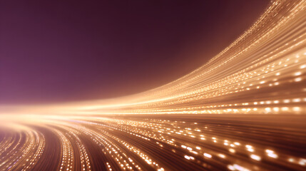 Abstract light trails flowing across a gradient purple and gold background.