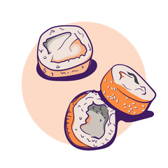 sushi hand drawn design with uramaki sushi type for street food advertisement template