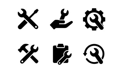 Set of black repair icon designs for maintenance and tools