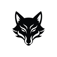 Black fox head logo with stylized markings Keywords: fox, head, logo, black, white, silhouette