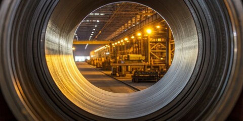 Obraz premium Inside a large manufacturing facility showcasing a steel production process Generative AI