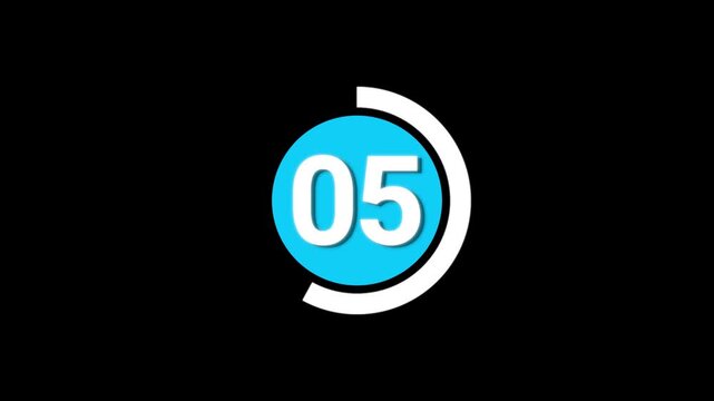 10 Second Countdown Blue Circle White Numbers Ticking Clock Animation 