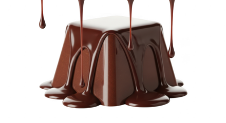 Square dessert covered in glossy melted chocolate, isolated on transparent background