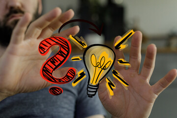 Conceptual image: A question mark transforms into a lightbulb, symbolizing problem-solving and...