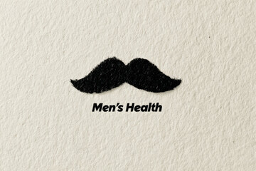a minimalist poster features a bold black moustache silhouette above the words men's health on a textured cream background