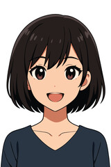 Anime girl with short black hair smiling