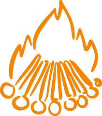 Fall themed illustration. Seasonal ink hand drawn doodle icon, logo. Fireplace 