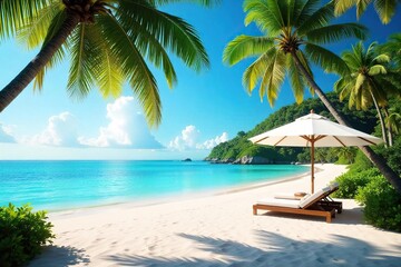 Tranquil Beach Resort Luxurious Oceanfront Escape with Palm Trees and Cocktails