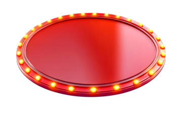Illuminated red circular stage with glowing yellow lights for event display and promotions
