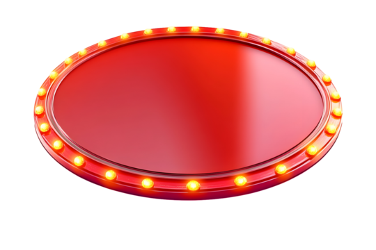 Illuminated red circular stage with glowing yellow lights for event display and promotions