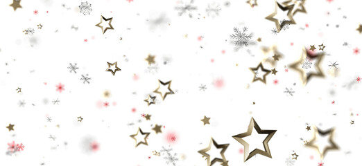 A beautiful and festive Christmas background featuring falling golden stars and snowflakes on white, perfect for seasonal designs.