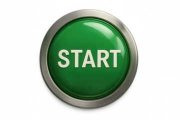 Green start push button icon with metal border representing new beginnings, launching, and activating ideas