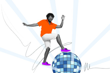 Composite photo collage of happy american guy dance stand disco ball occasion weekend relax...