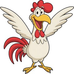 Happy Cartoon Rooster with Wings Spread Wide Ready to Announce the Morning and Bring Joy to Everyone with its Cheerful Disposition