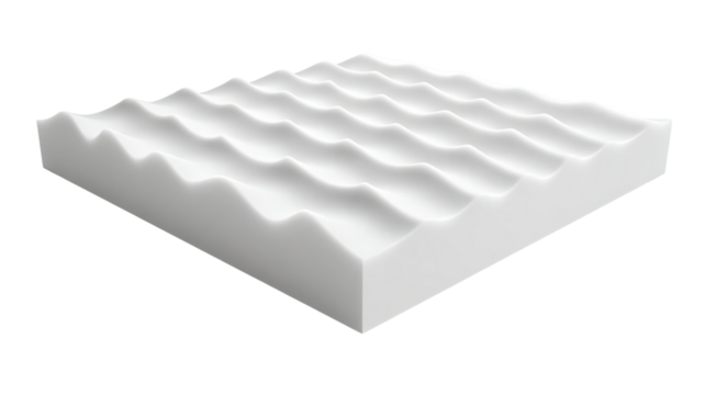 Acoustic foam panel showing sound absorption texture and professional studio wall material for noise control on white background