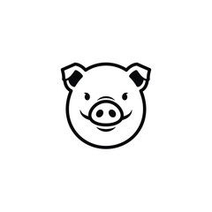 Black outline of a happy pig face on white background