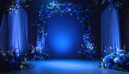 Maternity, wedding, photography backdrop. Blue background featuring floral designs