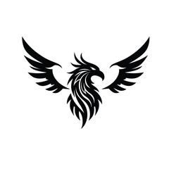 Black phoenix bird logo with spread wings Keywords: phoenix, bird, logo, symbol, mythical
