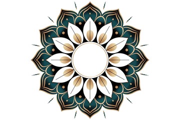 Elegant Mandala Design with Floral Petals and Geometric Patterns Perfect for Meditation and Relaxation Background and Spiritual Artwork with Teal Gold and White Colors