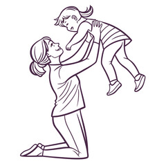 Mother is lifting her daughter up in vector