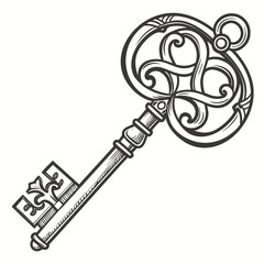 Ornate skeleton key drawing