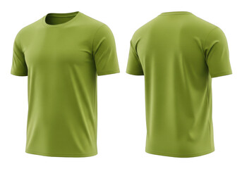 Front and back view of a lime green tshirt isolated on transparent background, perfect for showcasing designs or apparel options for online stores
