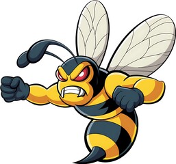 Furious cartoon bee mascot character ready to fight illustration depicting aggression and determination with an isolated background ideal for sports team logos and competitive designs