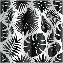 tropical palm and monstera leaves arranged in seamless BACKGROUND