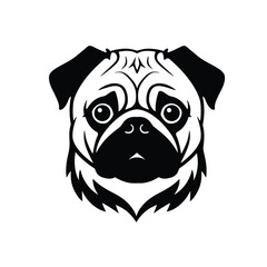 Black pug dog face logo with stylized markings Keywords: pug, dog, face, logo, animal, pet