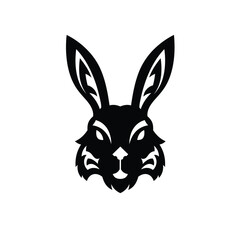 Black rabbit head logo with sharp ears on white background