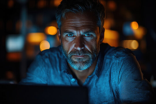 Modern Office Scene of Man Deep in Professional Task - Powered by Adobe