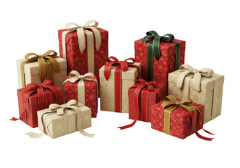 Obraz premium A group of wrapped christmas presents isolated on transparent background, perfect for holiday gift giving and festive celebrations with family