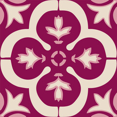 Ornamental Cross Tile in Burgundy and Beige