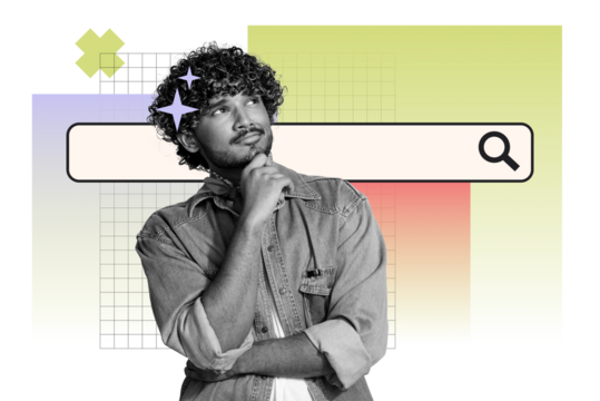 Composite trend artwork sketch image photo collage of young guy stand pensive think mind star hairdo search research webpage find browsing